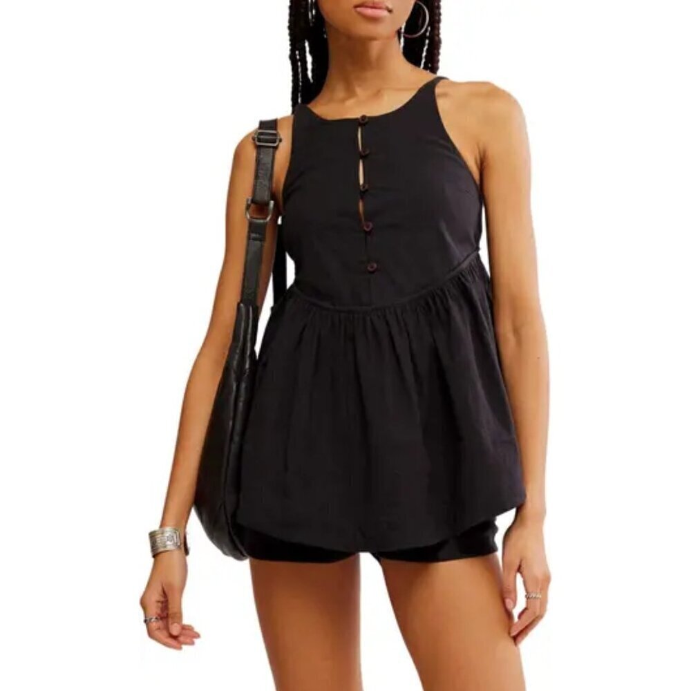 FREE PEOPLE Tabea Babydoll Tank in Black Size Small